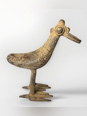 Dogon Bronze Bird Sculpture, African Tribal Ancestral Art Bird Figurine, Duck